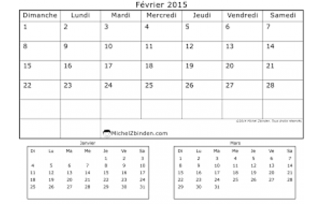 Calendrier Février Avril 2017